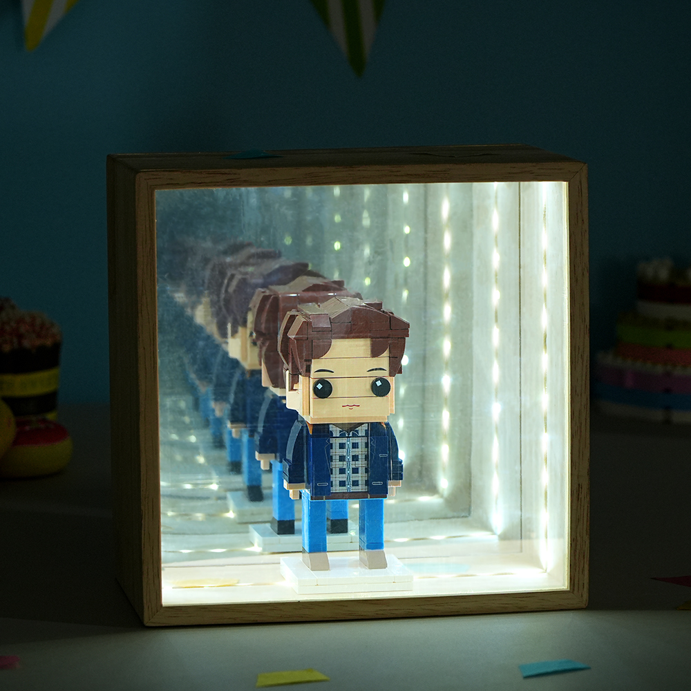 Personalized Fully Body 1 People Brick Figure Mirror Light Box Perfect Birthday Gift for Him/Kid
