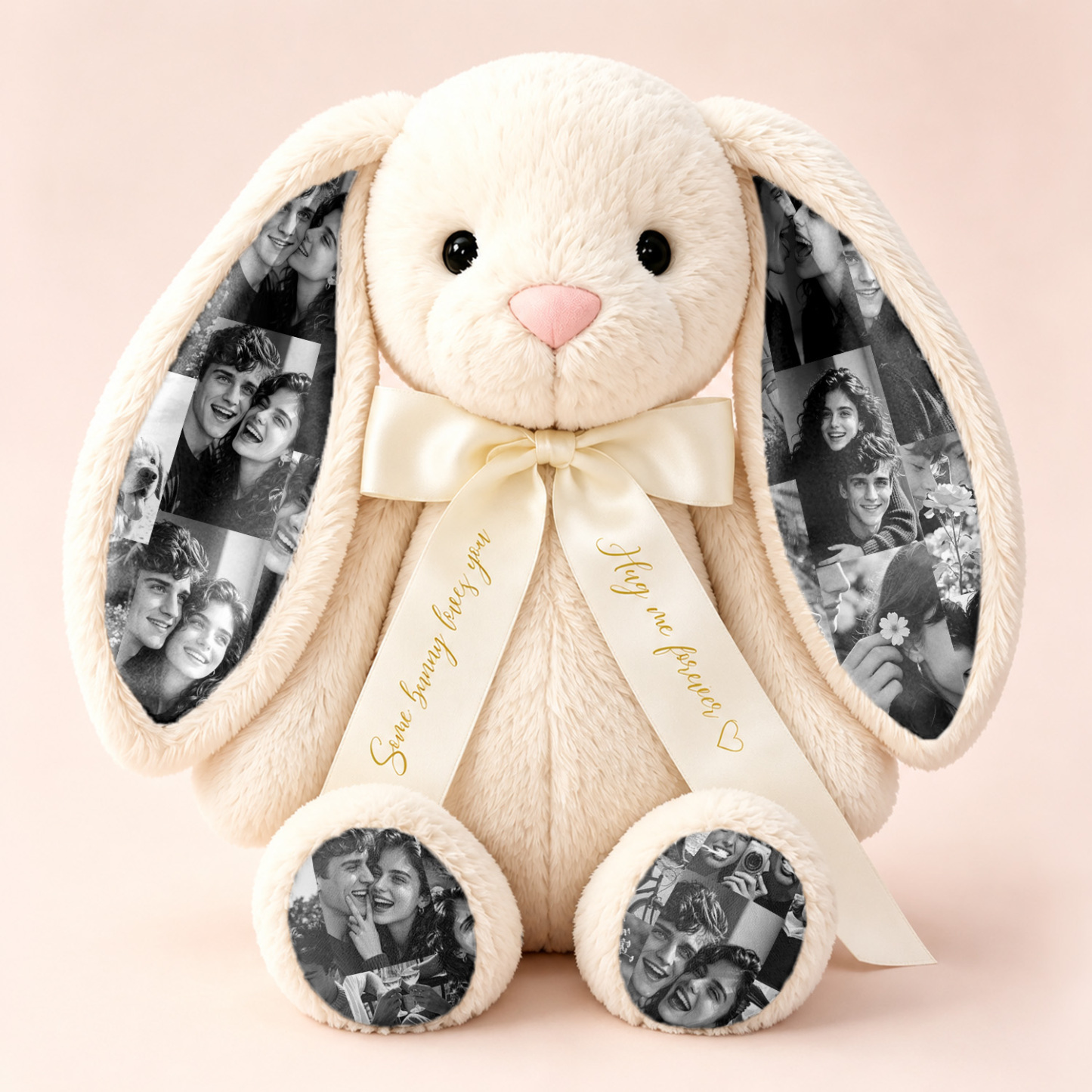 Custom Photo Bunny Plush – Personalized Hidden Ear Picture Bunny Gift for Couples Anniversary Father's Day Gifts - 