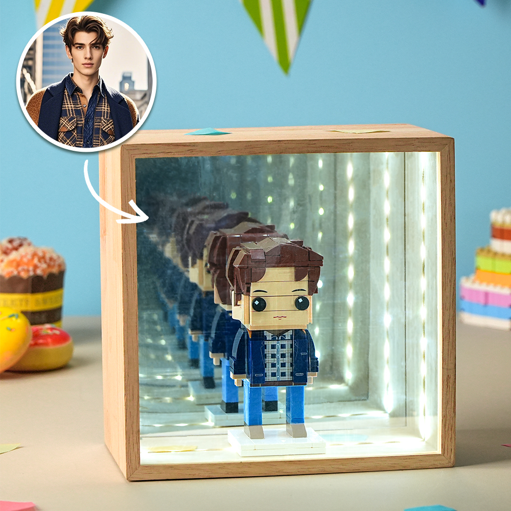 Personalized Fully Body 1 People Brick Figure Mirror Light Box Perfect Birthday Gift for Him/Kid