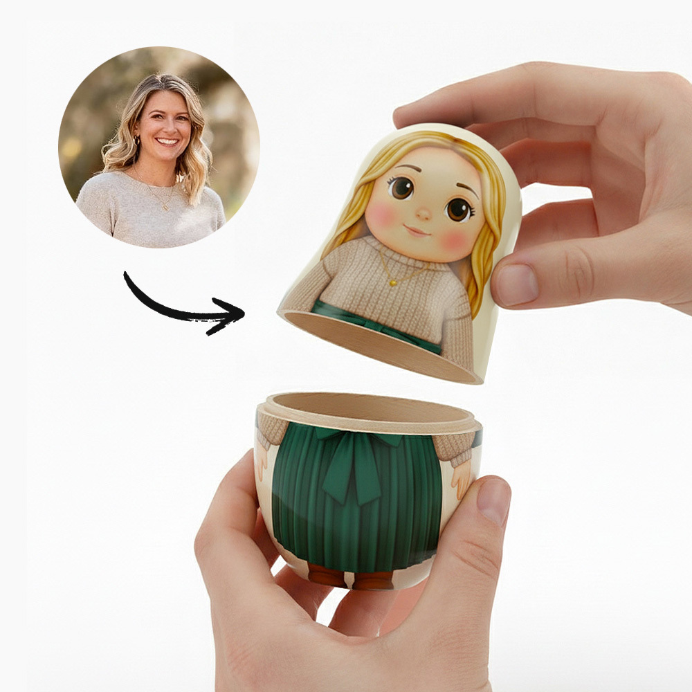 Personalized Portrait Nesting Doll Custom Photo Family Portrait Cartoon Style Gift Photo Christmas Gift - 