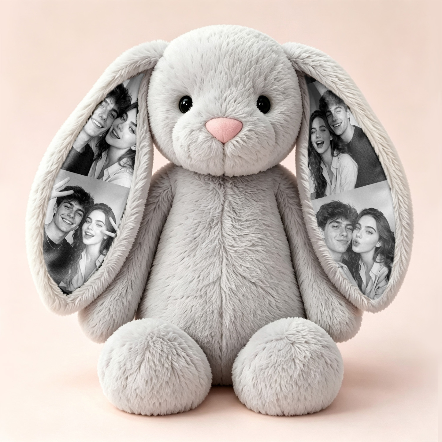Custom Photo Bunny Plush – Personalized Hidden Ear Picture Bunny Gift for Couples Anniversary Gifts - 