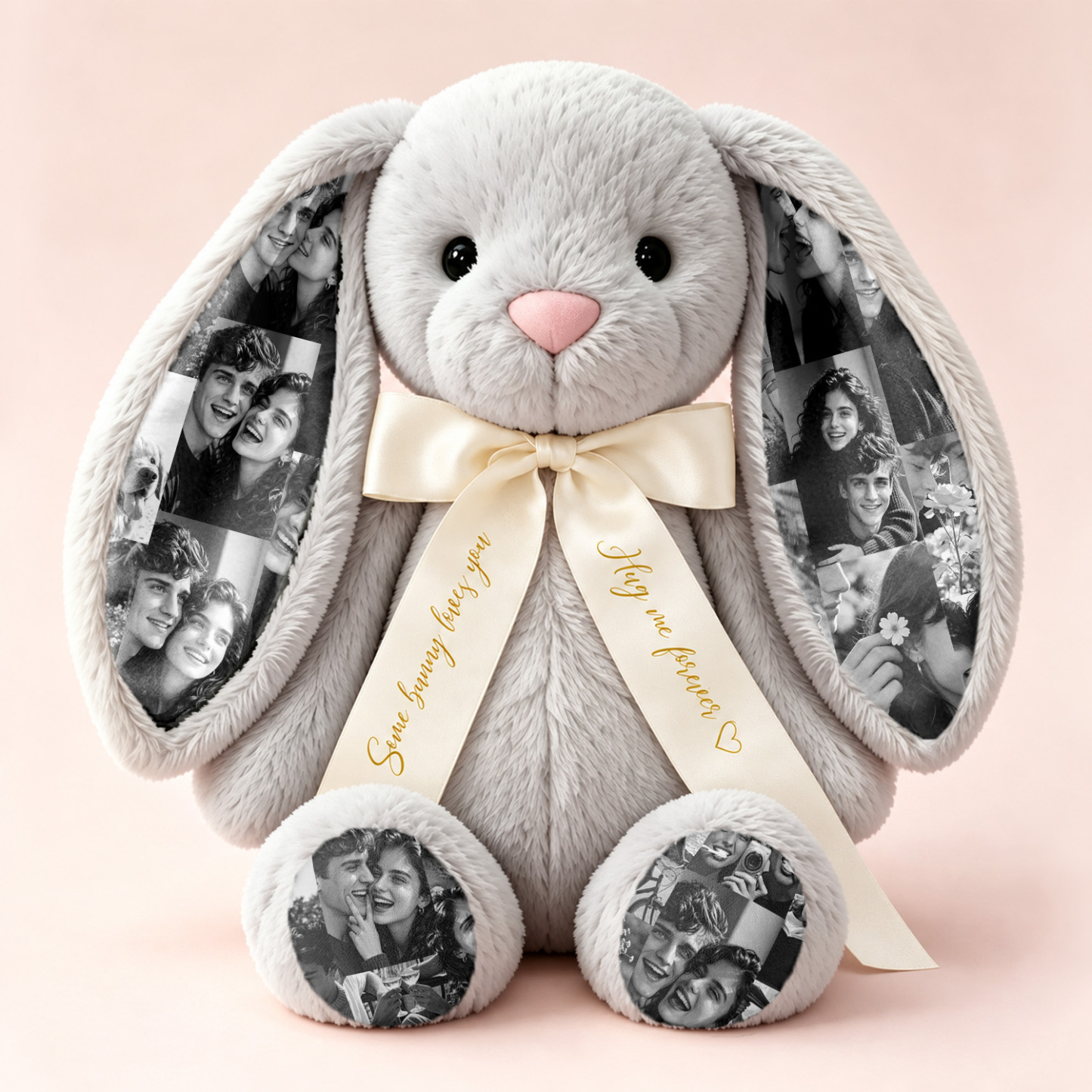 Custom Photo Bunny Plush – Personalized Hidden Ear Picture Bunny Gift for Couples Anniversary Father's Day Gifts - 