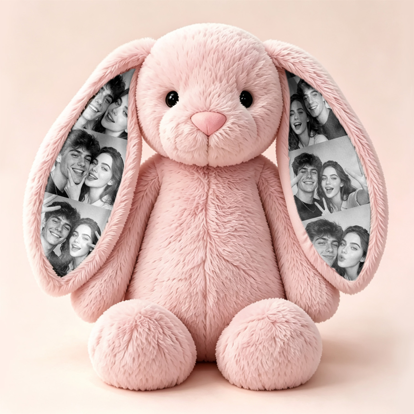 Custom Photo Bunny Plush – Personalized Hidden Ear 6 Pictures Bunny Gift for Couples Anniversary Gifts - 