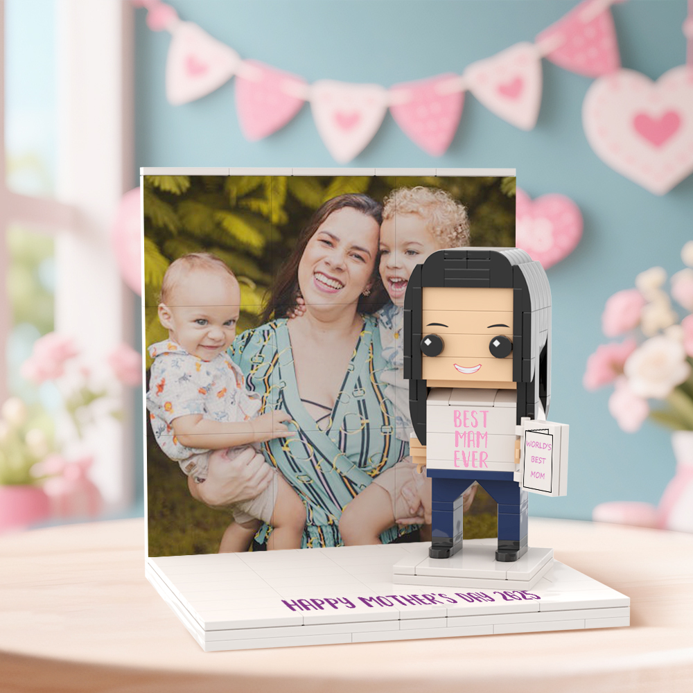 Mothers Day Photo Display with Personalised Brick Figure