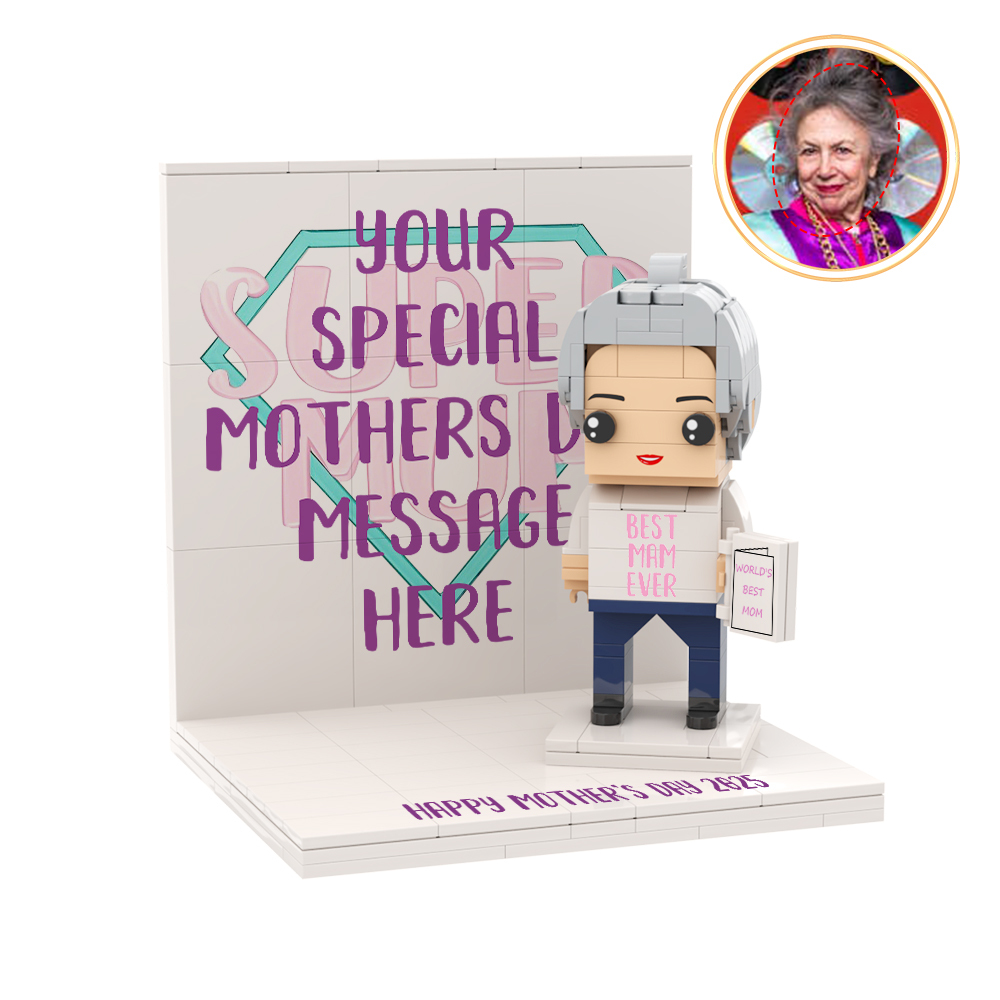 Mothers Day Photo Display with Personalised Brick Figure