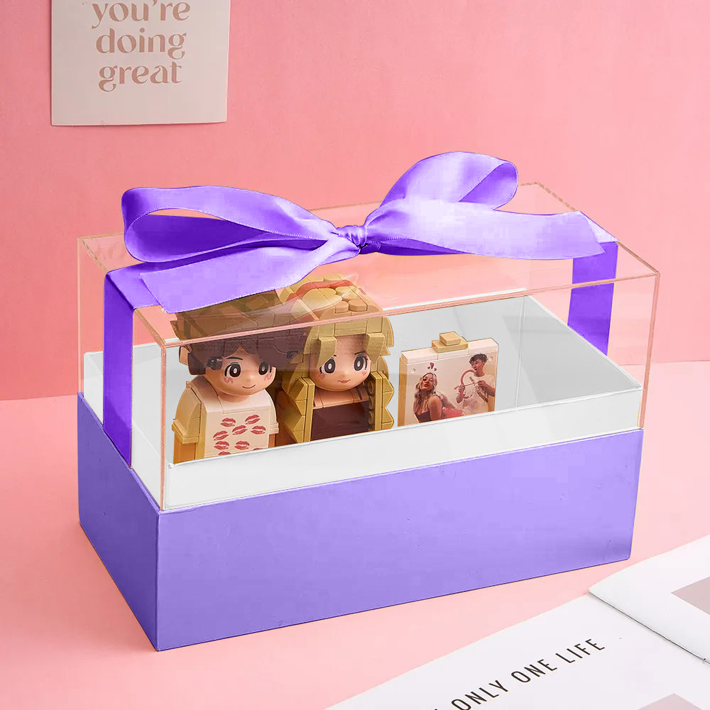 Custom Fully Body 2 People Custom Brick Figures with Gift Box Valentine's Day Gift