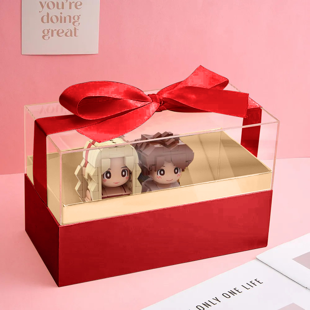 Custom Fully Body 2 People Custom Brick Figures with Gift Box Valentine's Day Gift