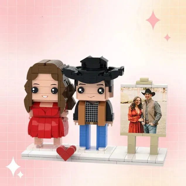 Customizable Fully Body 2 People Custom Brick Figures Denim Suit Brick Me Figures With Photo