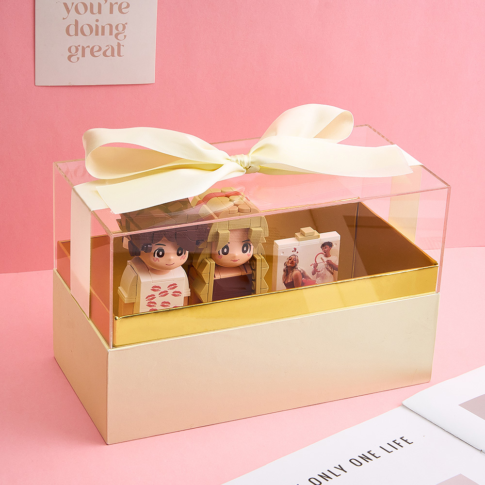Customizable Fully Body 2 People Custom Brick Figures with Gift Box