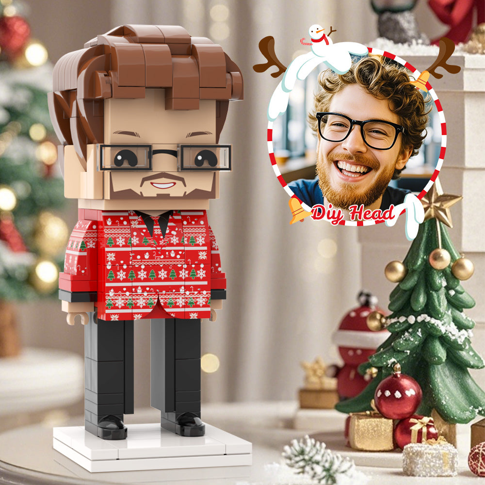 DIY Head Custom Brick Figure Christmas Tree Sweater Lovely Gift For Boyfriend On X-Mas Day