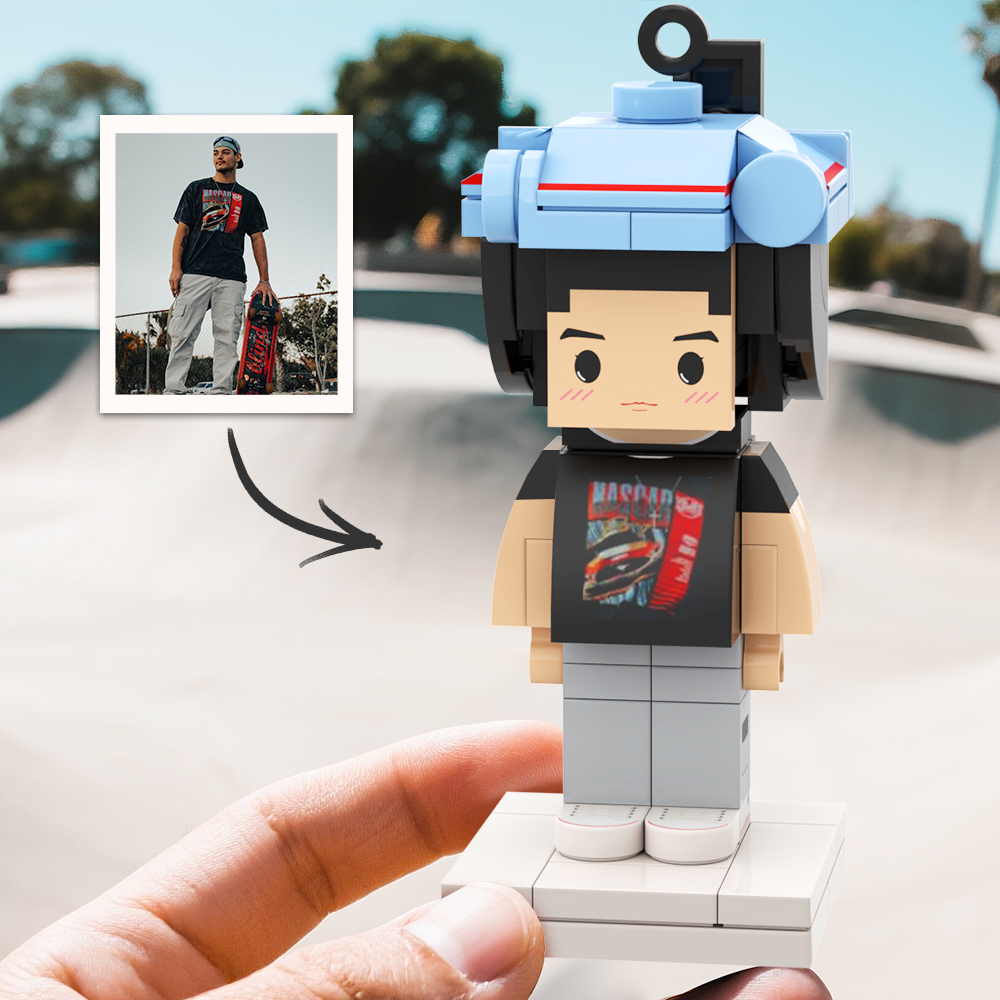 Personalized Mini Fully Body 1 People Brick Figure with Engrave Text Keychain and Bag Charm Birthday Gift