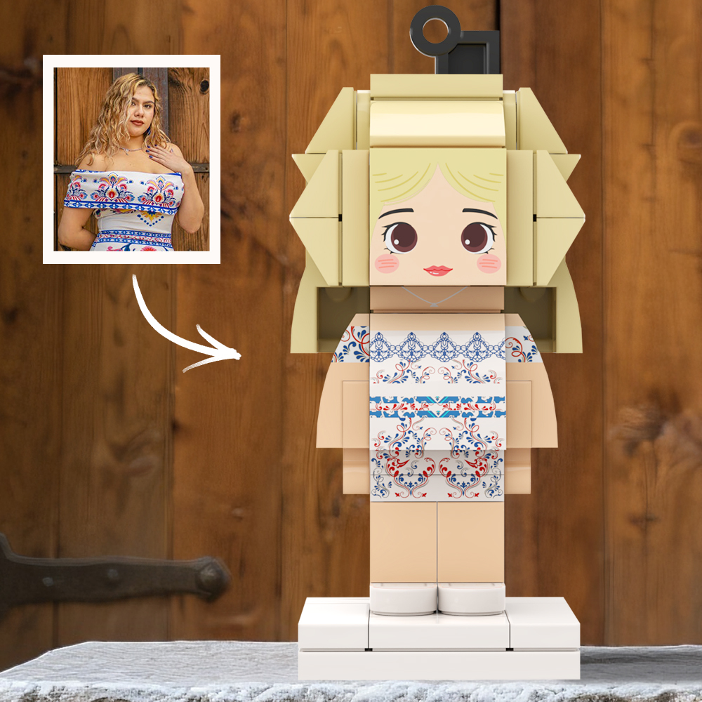 Custom Cute Bag Charm Mini Fully Body 1 People Brick Figure with Engrave Text Keychain