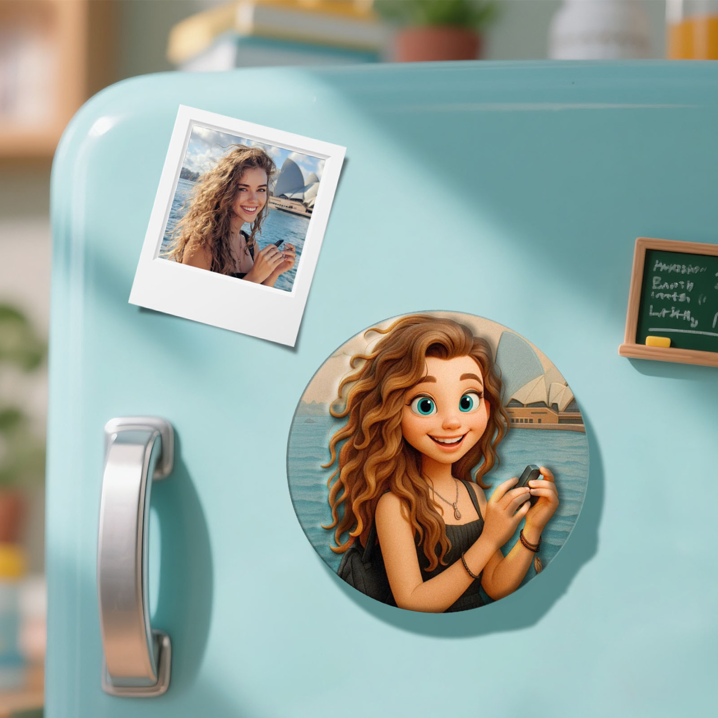 Custom 3D Cartoon Personalized Photo Fridge Magnet Badge -
