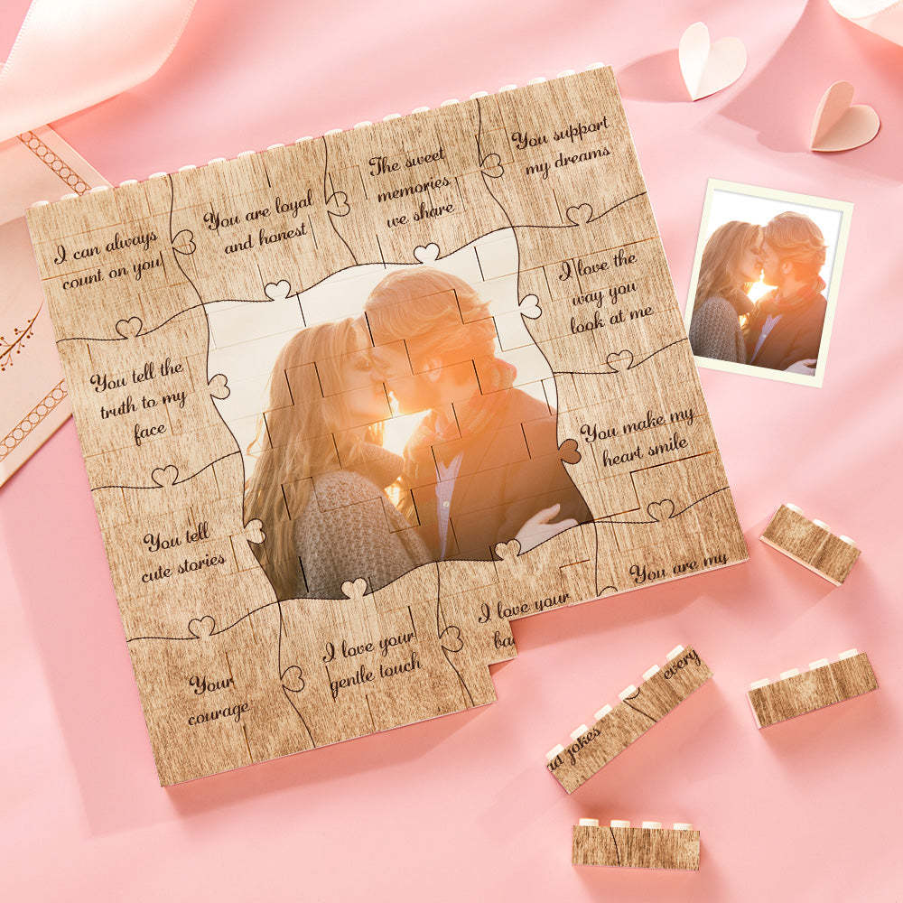 Custom Building Block Puzzle Square Photo Brick Write 12 Reasons to Love Him/Her - 