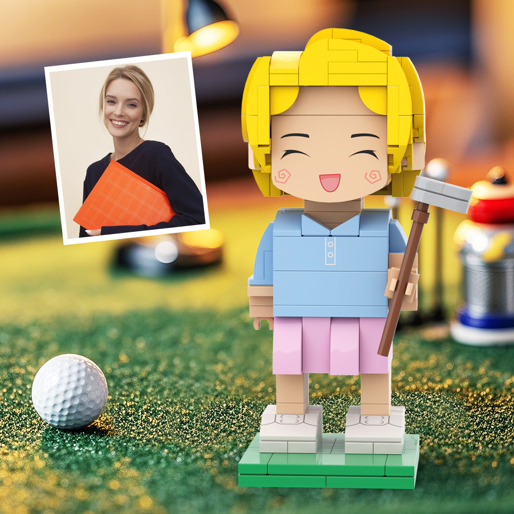 Customized Head Golf Course Man Brick Figure with Engraved Text