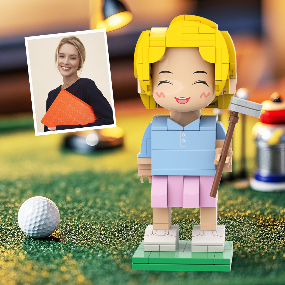 Customized Head Golf Course Man Brick Figure with Engraved Text