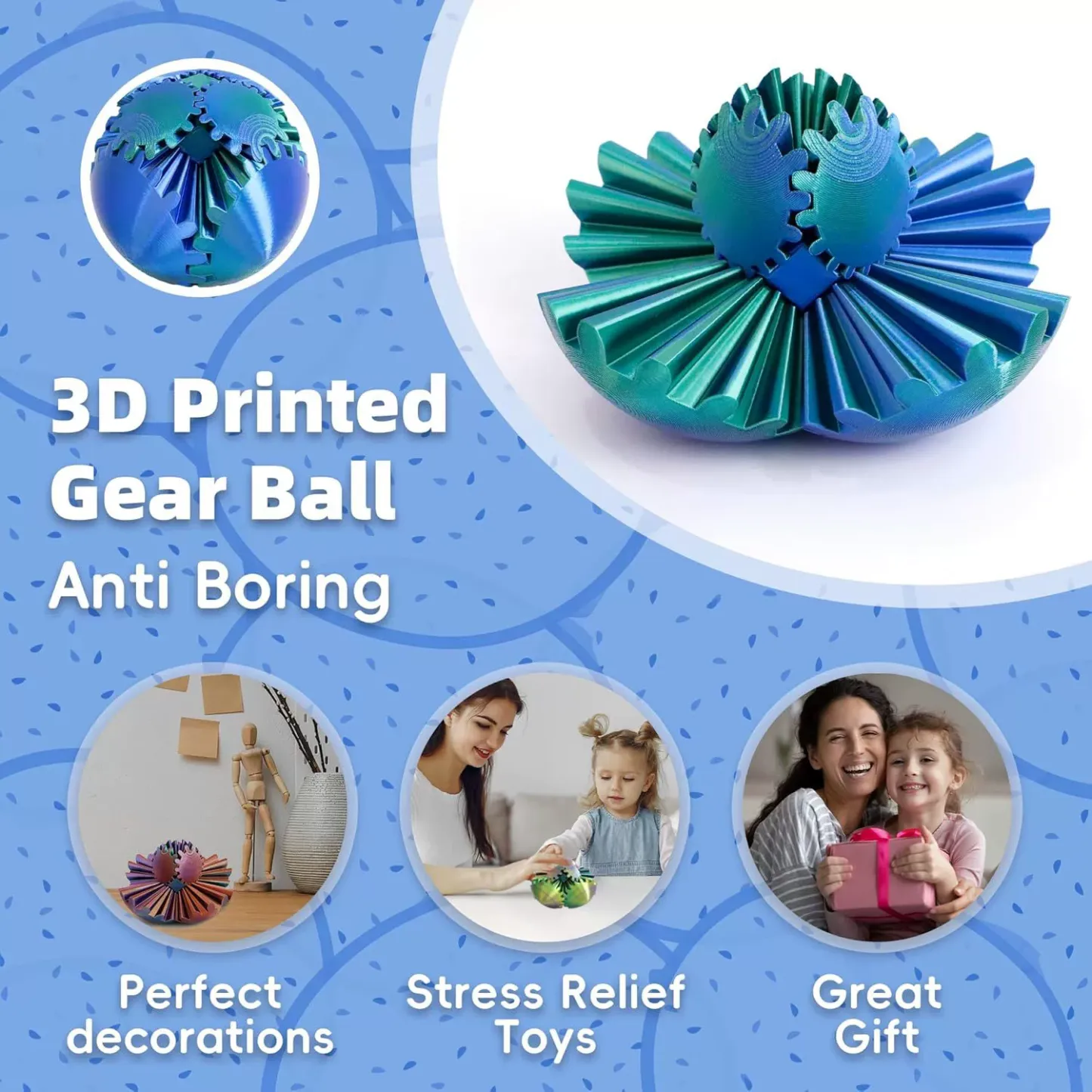 3D Printed Gear Ball Sphere Fidget-Transformable Desk Toy, Colorful Gradient, Christmas Birthday Cool Gifts for Dad Kids boy girl Ruvenbal - 