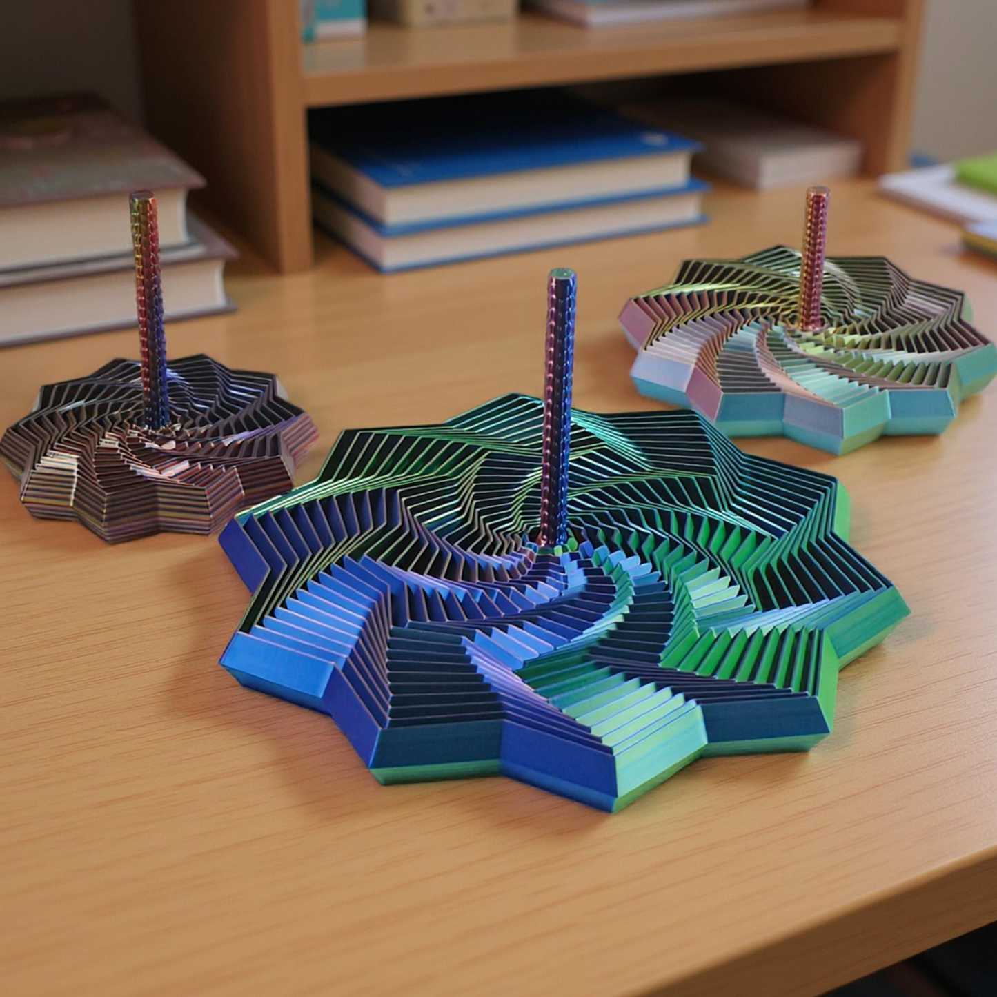 Fidget Star with Handle: Hypnotic Visual & Sound Stress Relief Spinner, 3D Printed Desk Toy - 