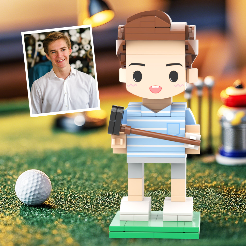 Customized Head Golf Course Man Brick Figure with Engraved Text