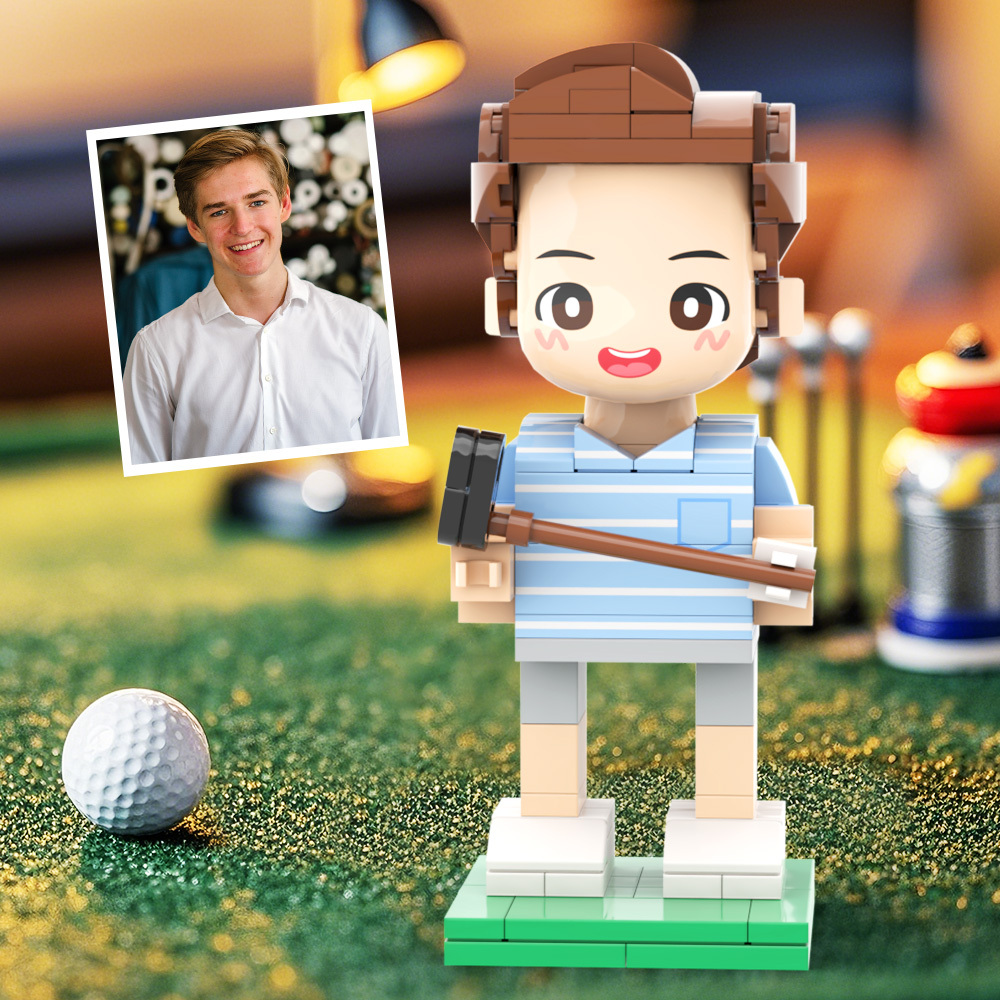 Customized Head Golf Course Man Brick Figure with Engraved Text