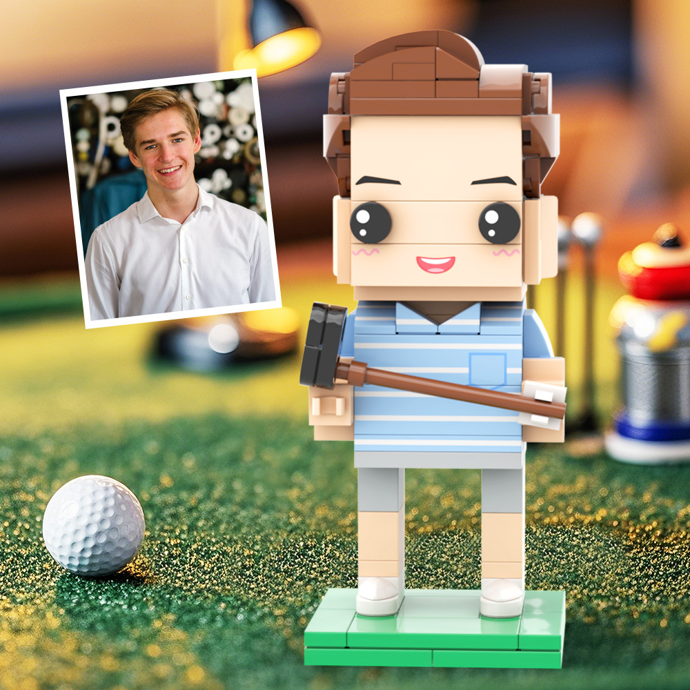 Customized Head Golf Course Man Brick Figure with Engraved Text