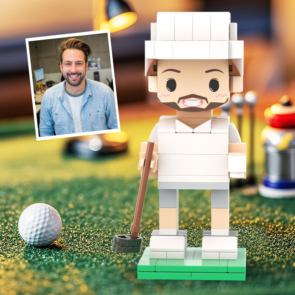 Customized Head Golf Course Man Brick Figure with Engraved Text