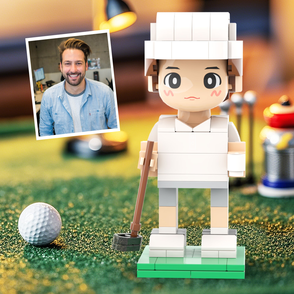 Customized Head Golf Course Man Brick Figure with Engraved Text