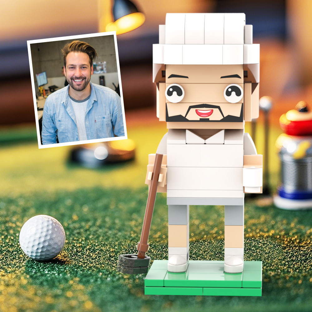 Customized Head Golf Course Man Brick Figure with Engraved Text