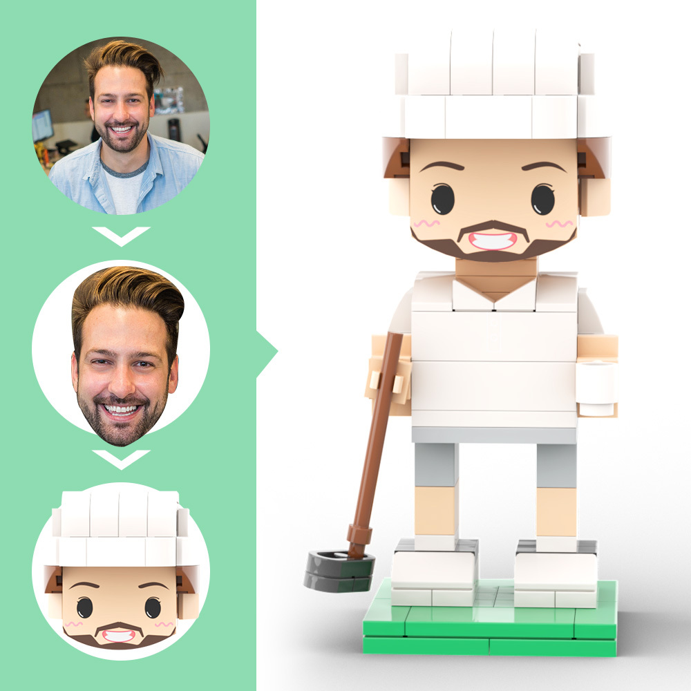 Customized Head Golf Course Man Brick Figure with Engraved Text