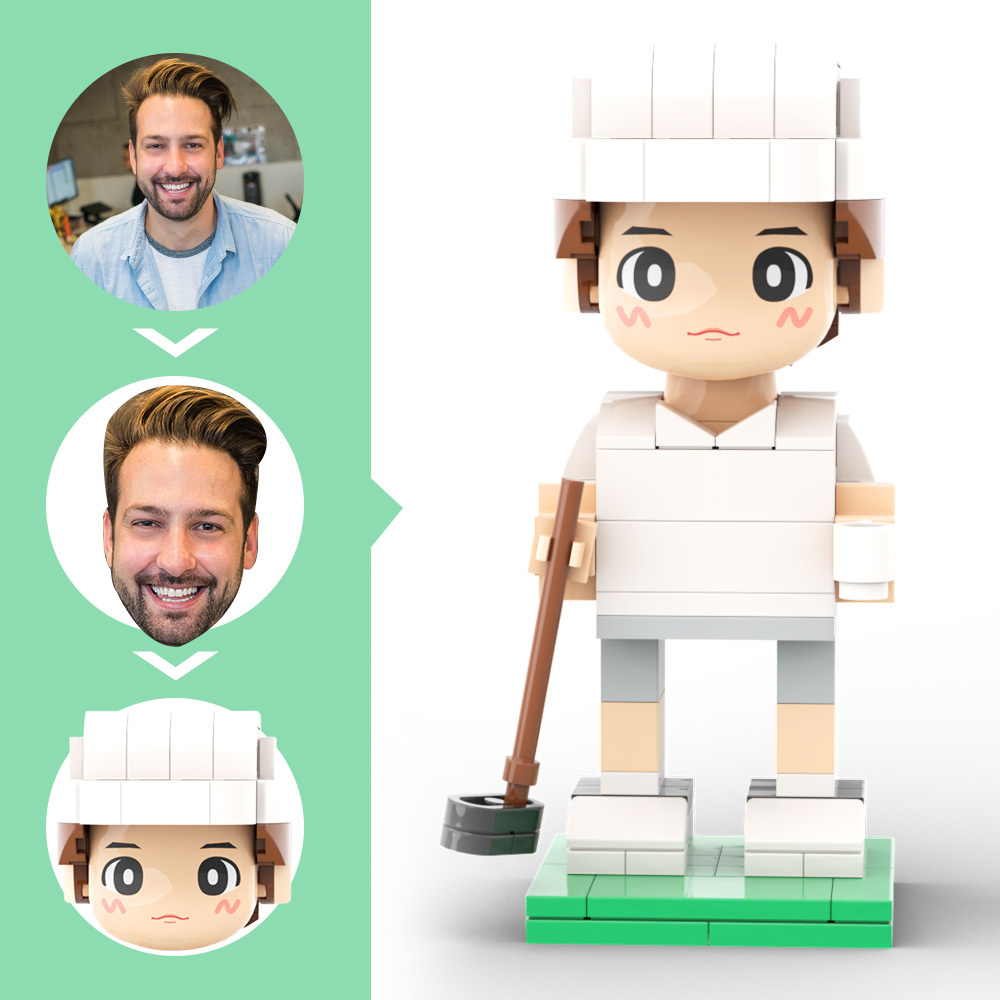 Customized Head Golf Course Man Brick Figure with Engraved Text