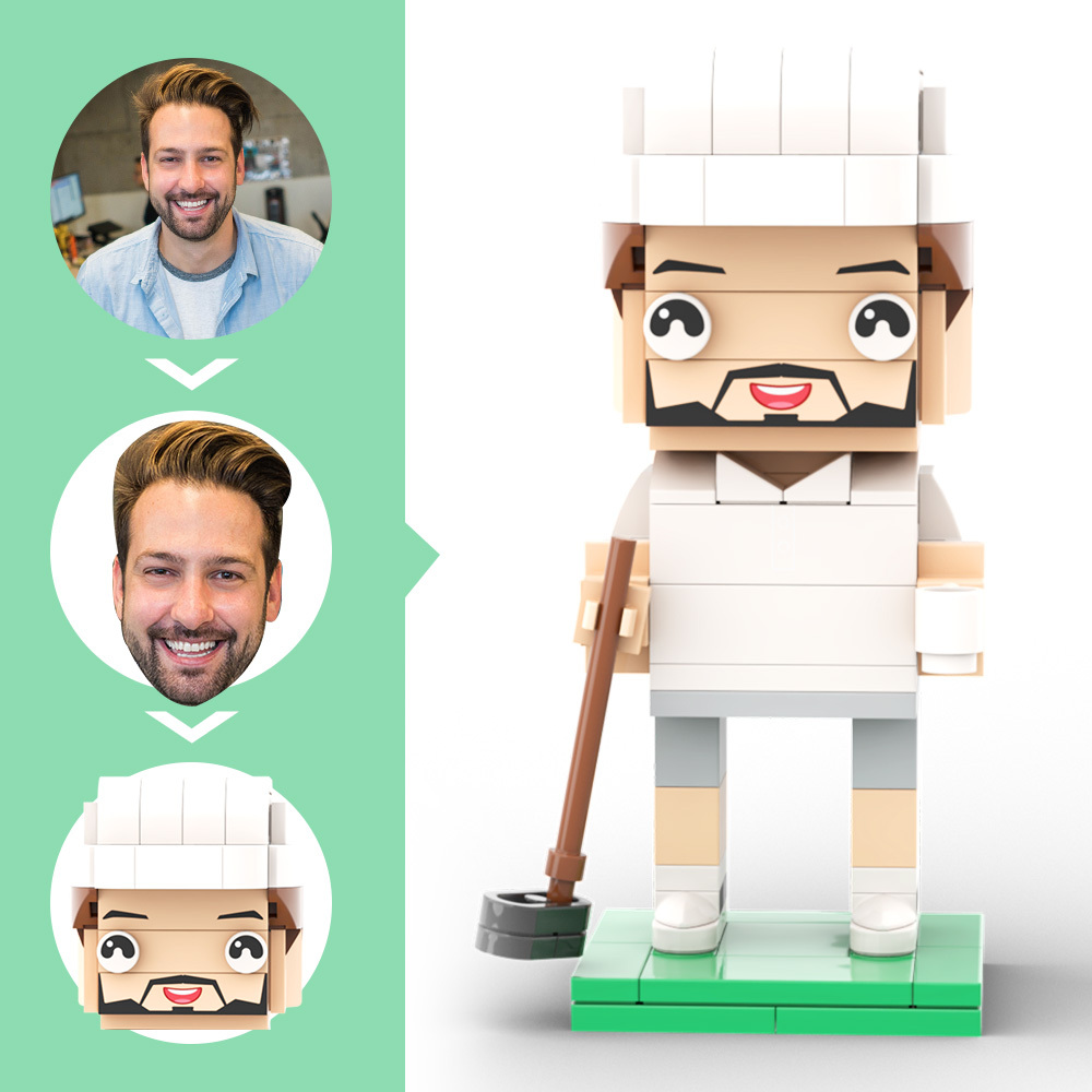 Customized Head Golf Course Man Brick Figure with Engraved Text