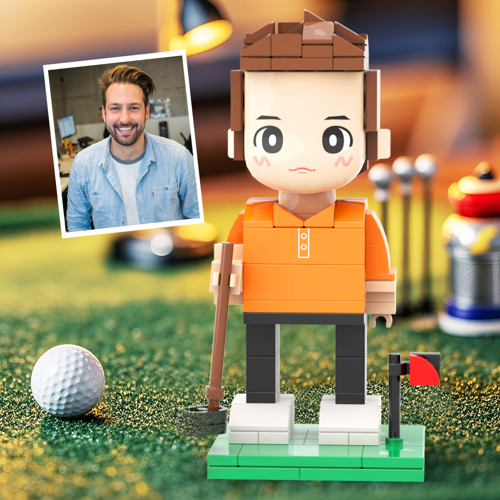 Customized Head Golf Course Man Brick Figure with Engraved Text