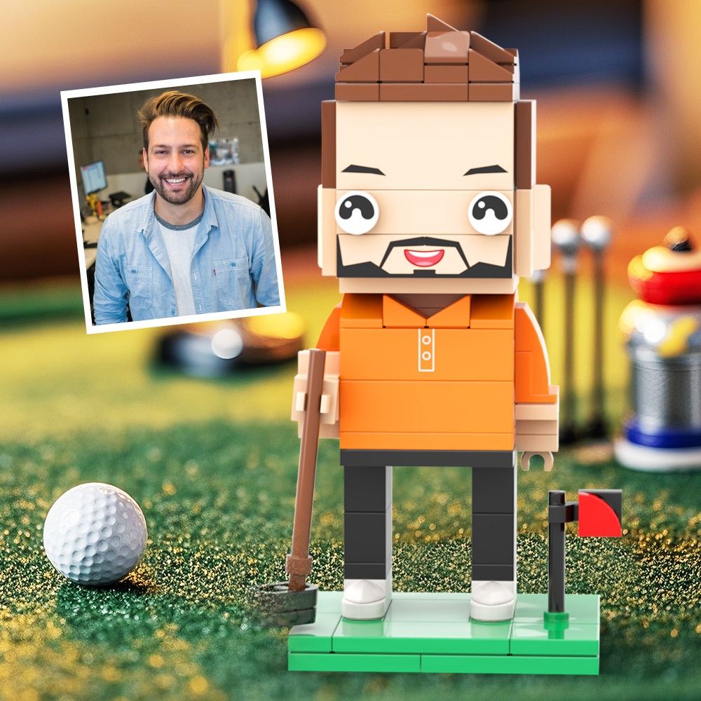 Customized Head Golf Course Man Brick Figure with Engraved Text