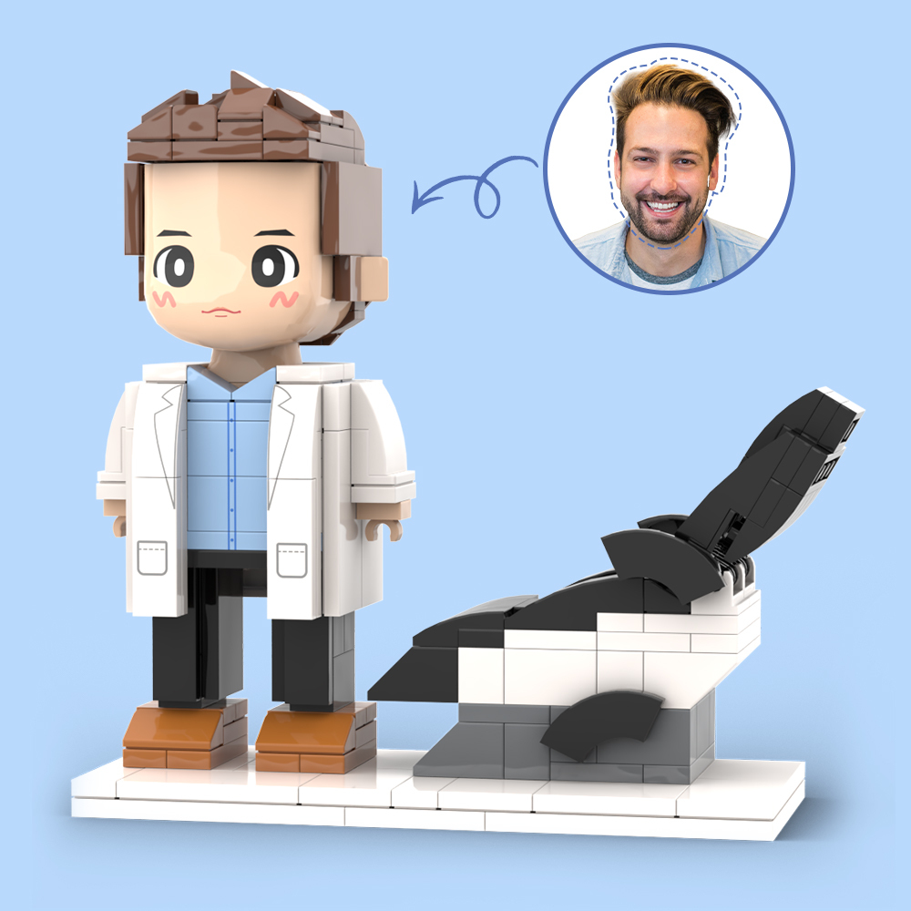 Doctors' Day Gift Customized Head Brick Figure for Male Dentist with Engraved Text