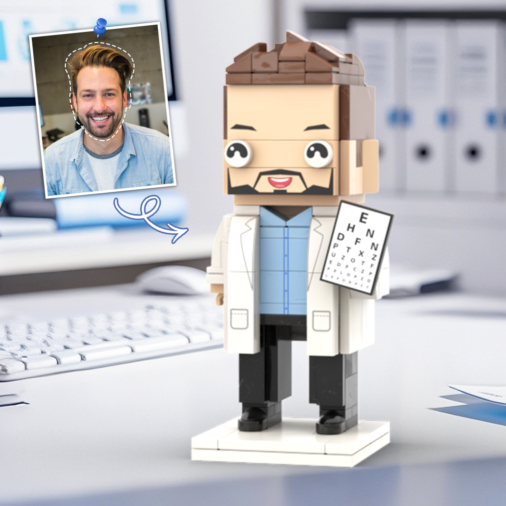 Doctors' Day Gift Customized Head Brick Figure for Male Dentist with Engraved Text