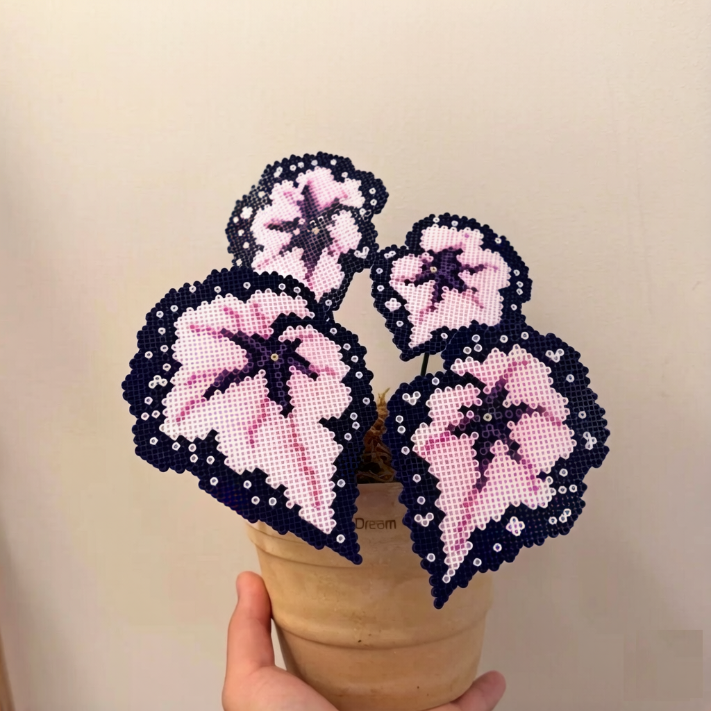 Handmade Perler Bead Pixel Art Green Plant Ornament – No Pot Included