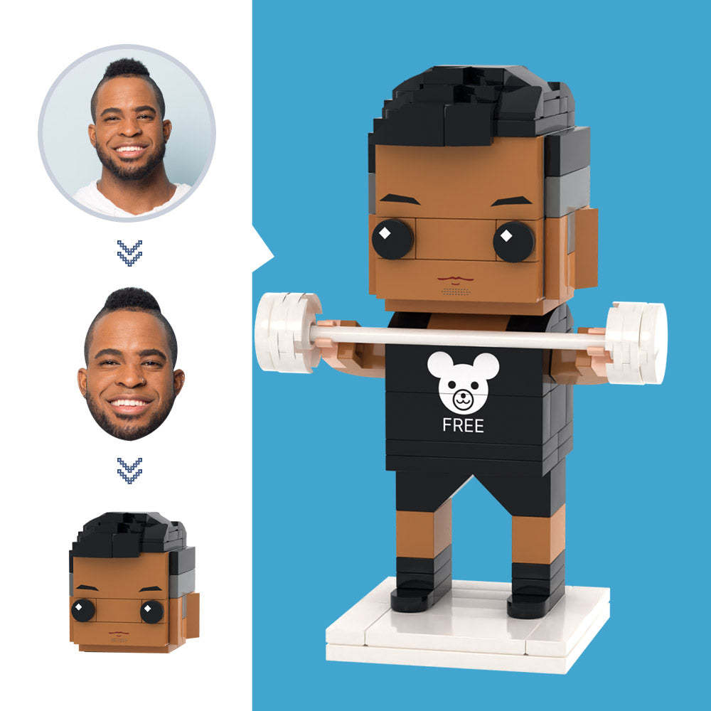 Customized Head Weightlifting Man Figures Small Particle Block Toy Customizable Brick Art Gifts