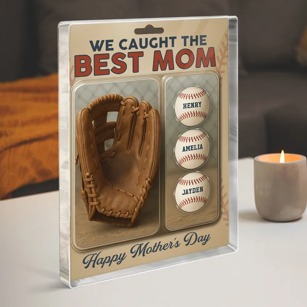 Personalized Acrylic Block Plaque We Caught the Best Dad & Grandpa' with Baseball and Glove Figures