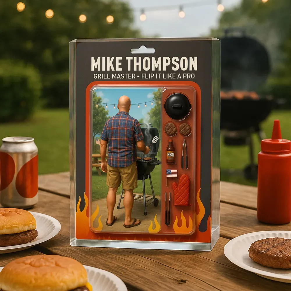 Grilling Master – Dad or Grandpa Realistic Figure Style Personalized Acrylic Block Plaque