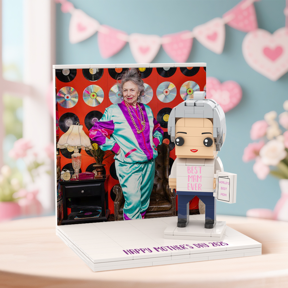 Mothers Day Photo Display with Personalised Brick Figure