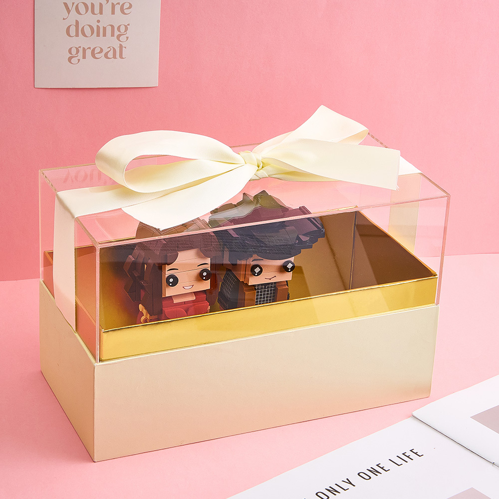 Customizable Fully Body 2 People Custom Brick Figures with Gift Box