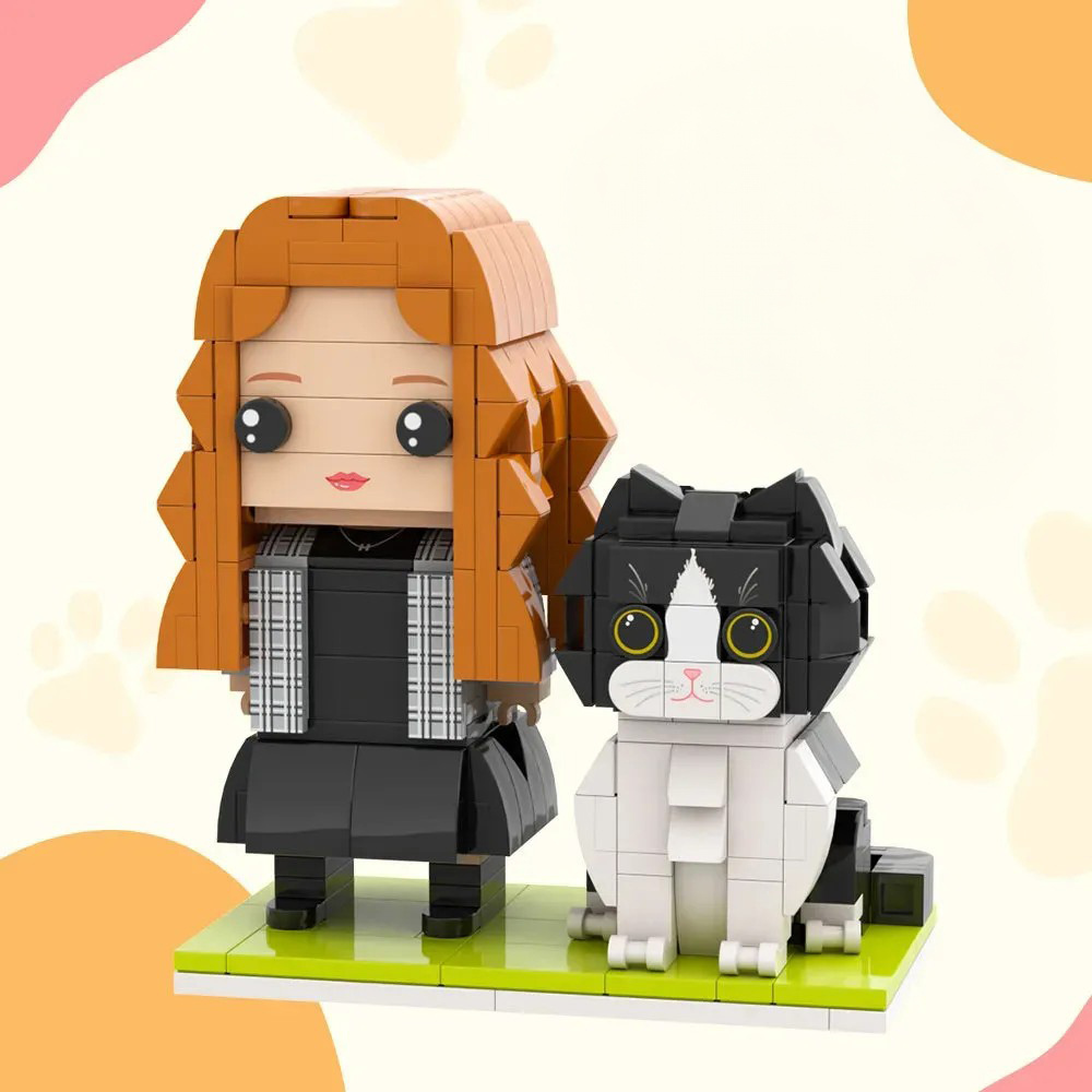 Full Body Customizable  Brick Figures Persaonalized Brick Figures with Cat Universal Interlocking Plastic Toy Sets Chritmas Gift To Remember