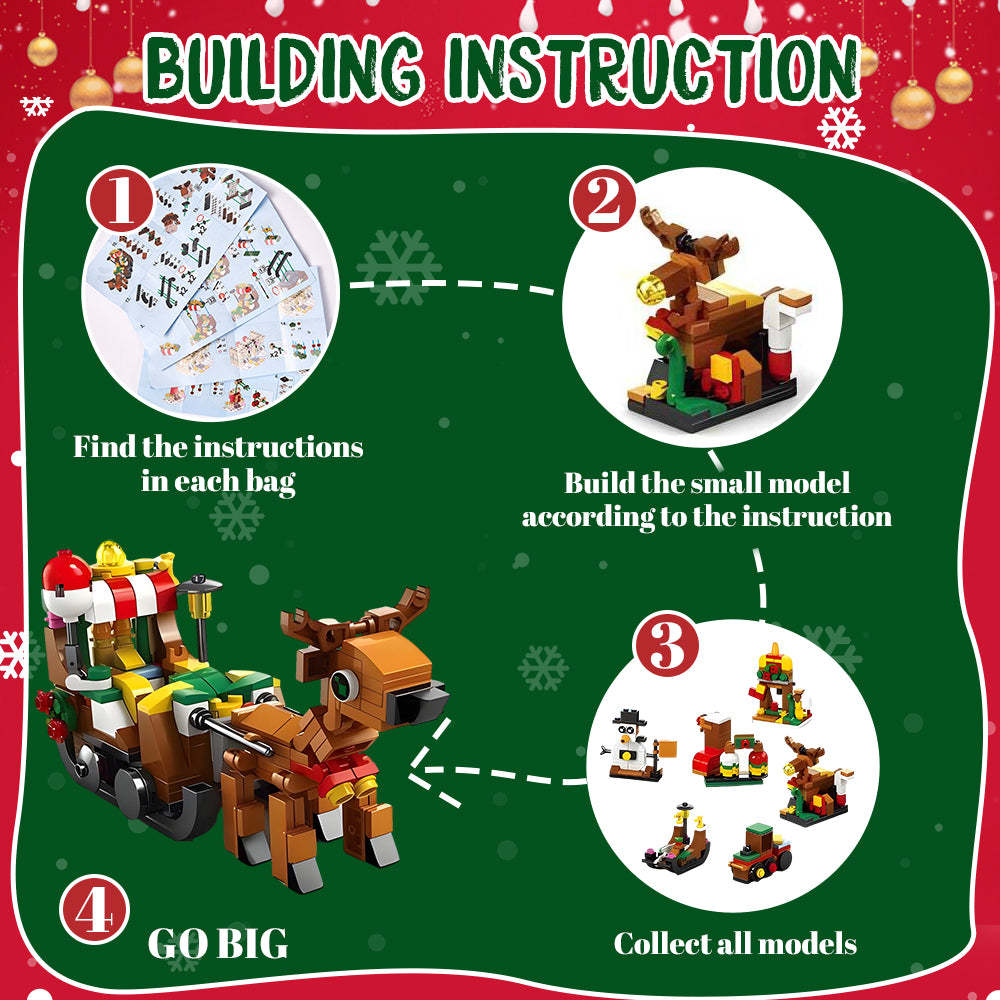 Christmas Sleigh Brick Figures Blind Box Christmas Brick Figures Surprise Blind Box 24 Calendar Countdown Gift Box