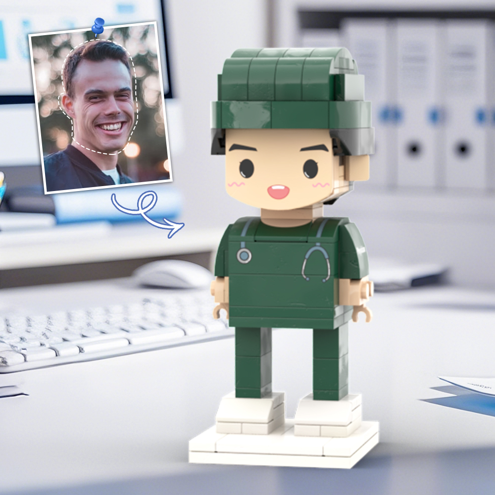 Doctors' Day Gift Customized Head Brick Figure for Male Dentist with Engraved Text