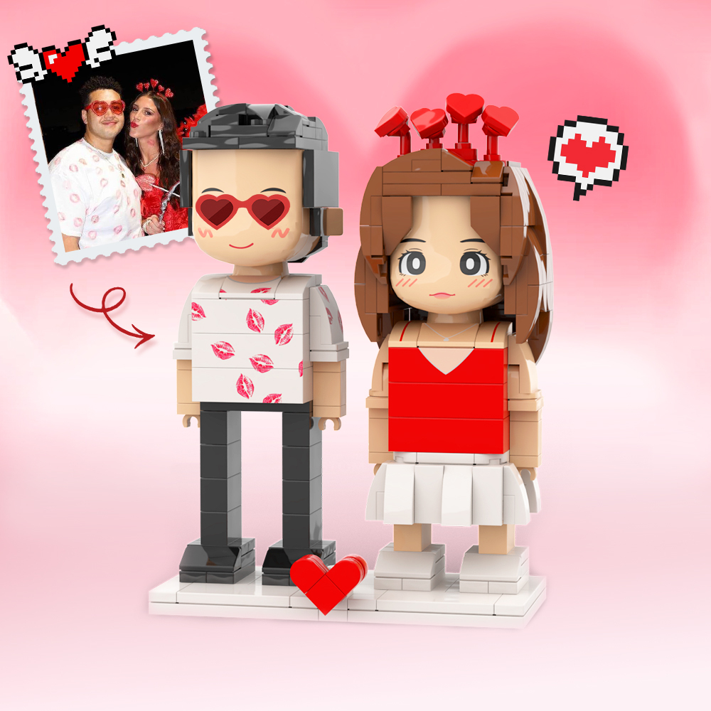 Surprise Gifts With Two Duddu Brick Figures Customized Photo Duddu Brick Figures, Handmade Diy Birthday And Valentine's Day Gifts For Girls