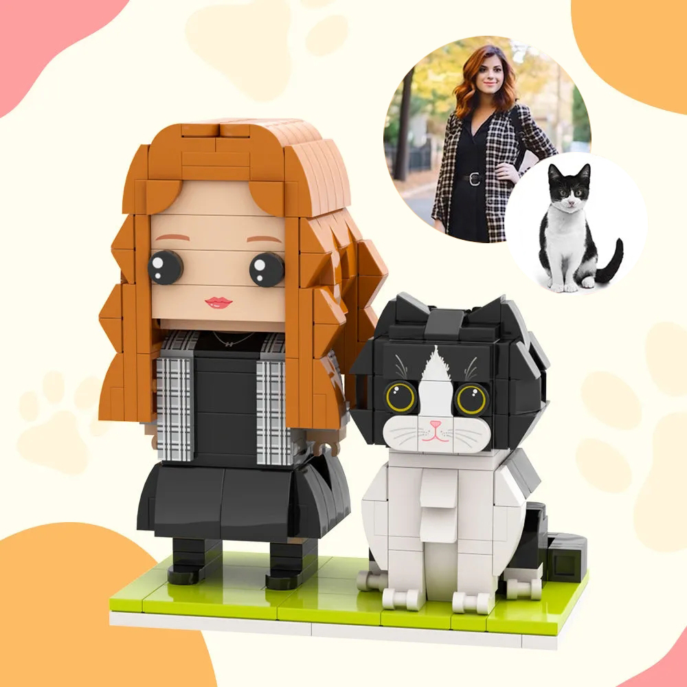 Full Body Customizable Brick Figures Persaonalized Brick Figures with Cat Universal Interlocking Plastic Toy Sets Chritmas Gift To Remember