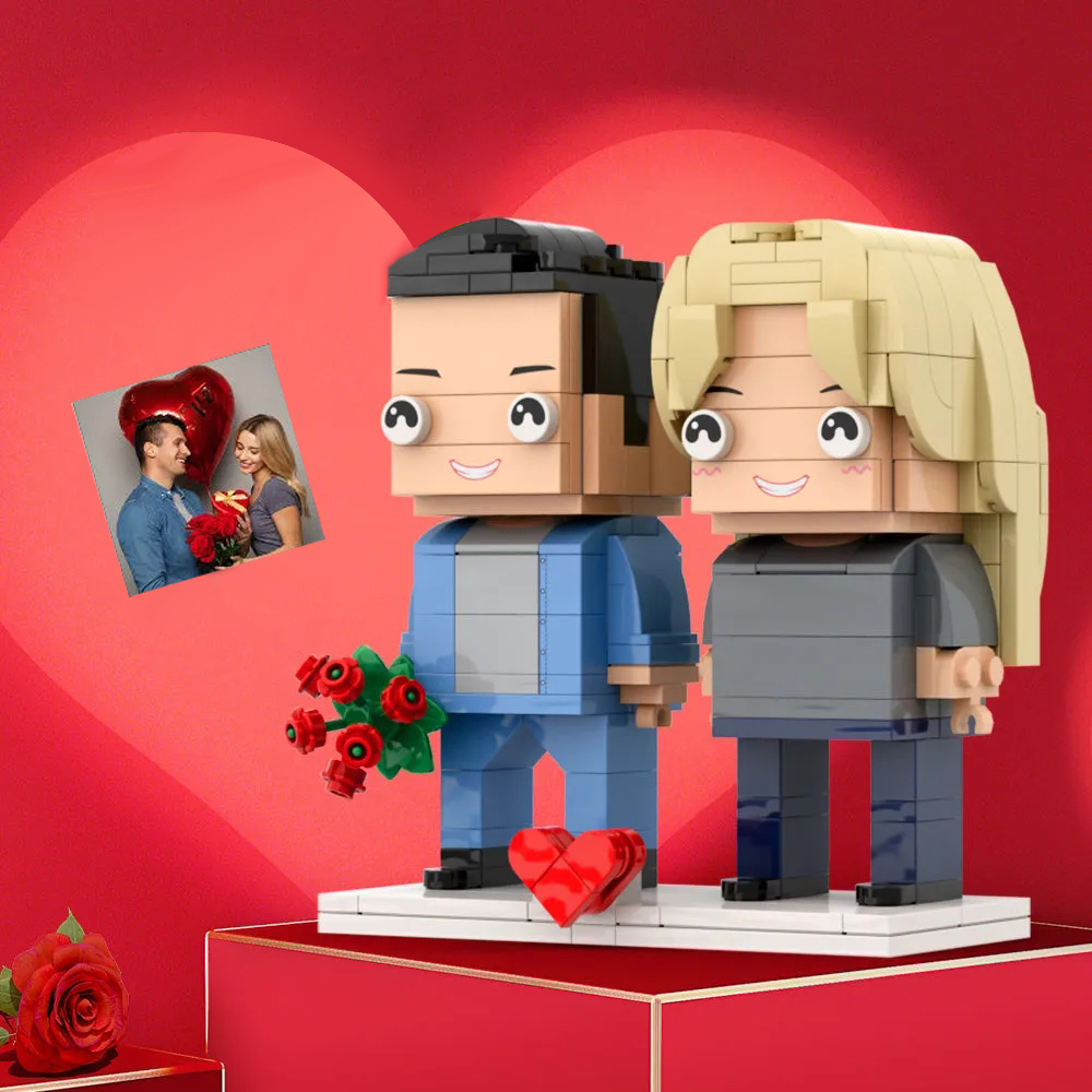 Valentine's Day Couple Holding Rose Gift Brick Figures Personalized Couples Brick Figures Small Particle Block