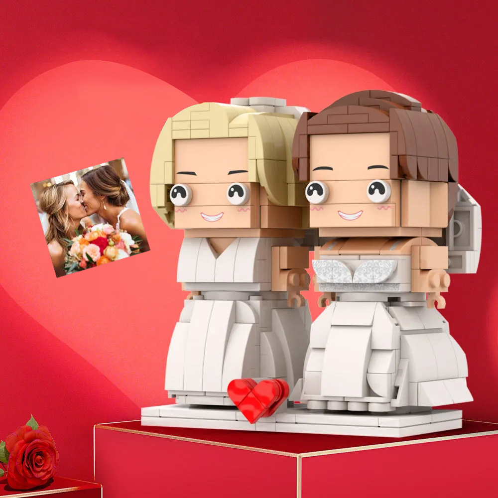 Girl Lesbian Lover Wedding Gift Brick Figures Personalized Couples Brick Figures Small Particle Block GifT For Valentine's Day