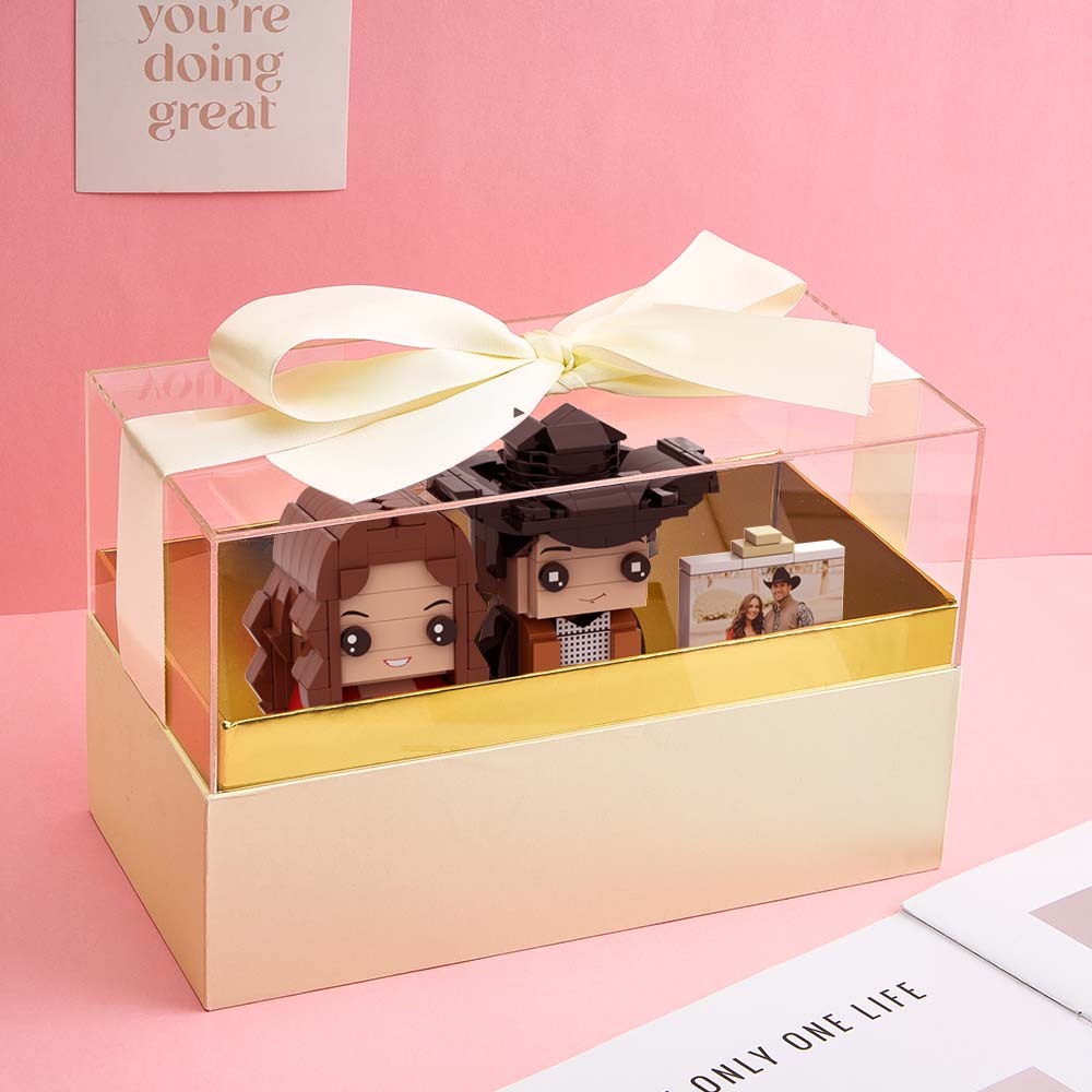Customizable Fully Body 2 People Custom Brick Figures with Gift Box