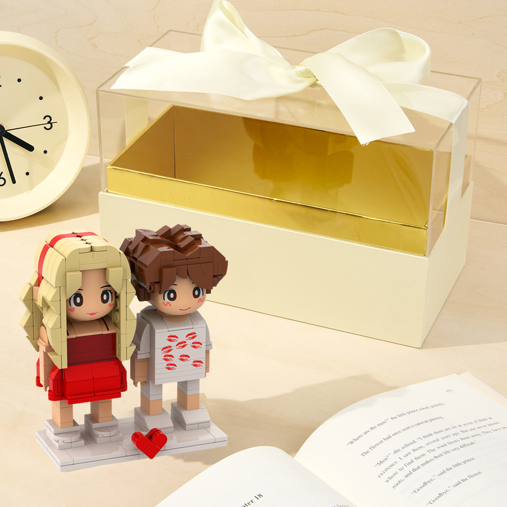Customizable Fully Body 2 People Custom Brick Figures with Gift Box
